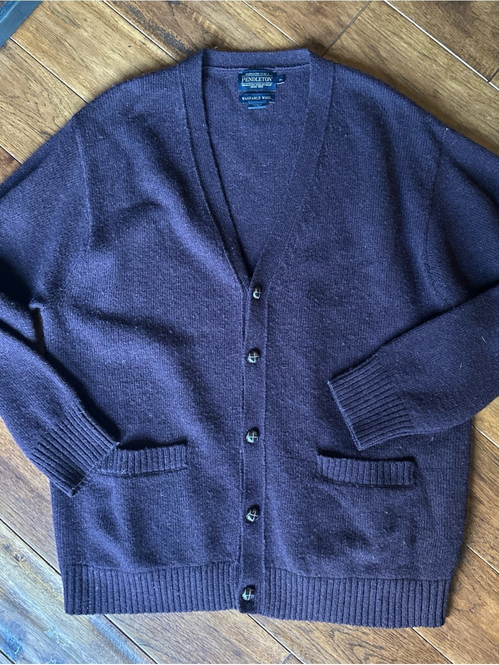 pendleton Shetland wool cardigan Oversized Grandpa Sweater XL Aubergine Buttons